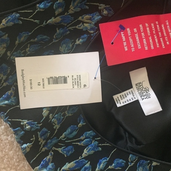 NWT Badgley Mischka Holiday Party Dress Vivian Floral Brocade blue black 12 - Picture 6 of 9